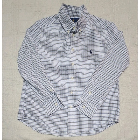 Polo Ralph Lauren Shirt Boys Medium 10-12 Blue White Long Sleeve Button Up - Picture 1 of 6